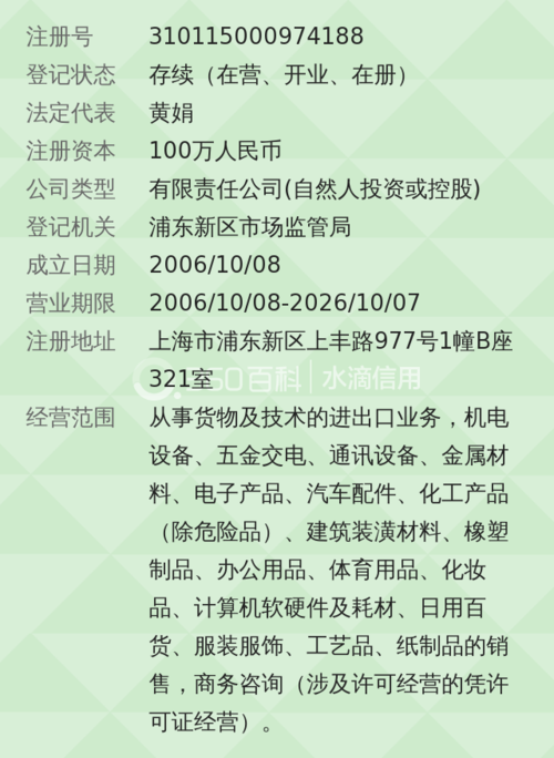 公司,2006年10月08日成立,经营范围包括从事货物及技术的进出口业务